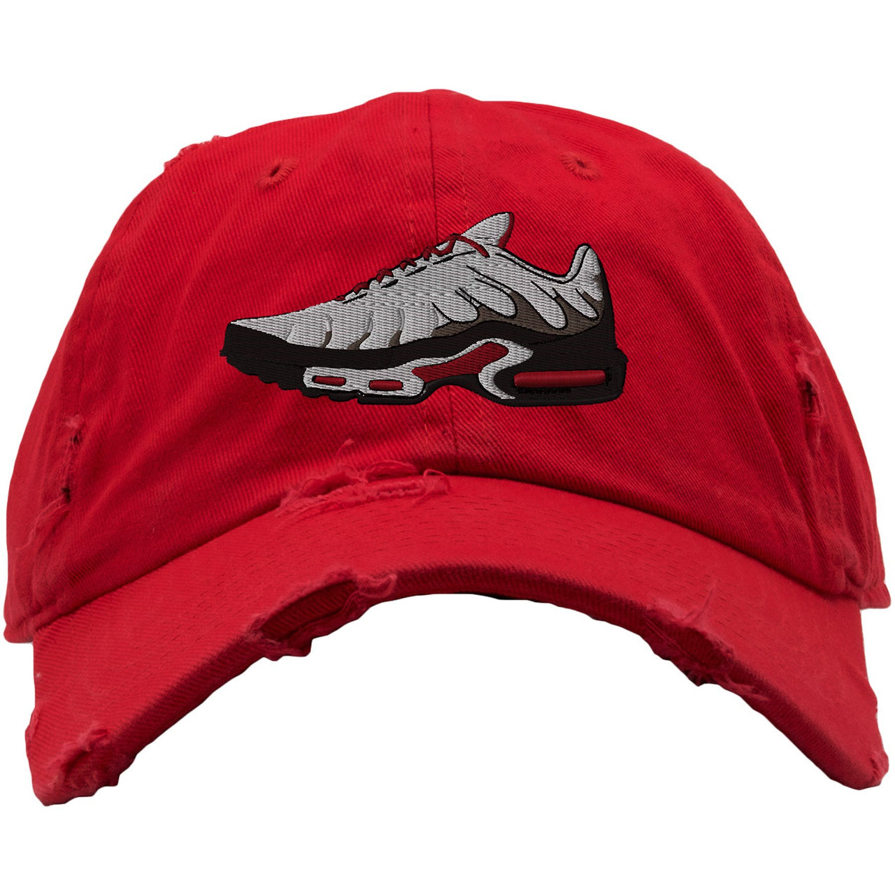 White University Red Pluses Distressed Dad Hat | Shoe, Red