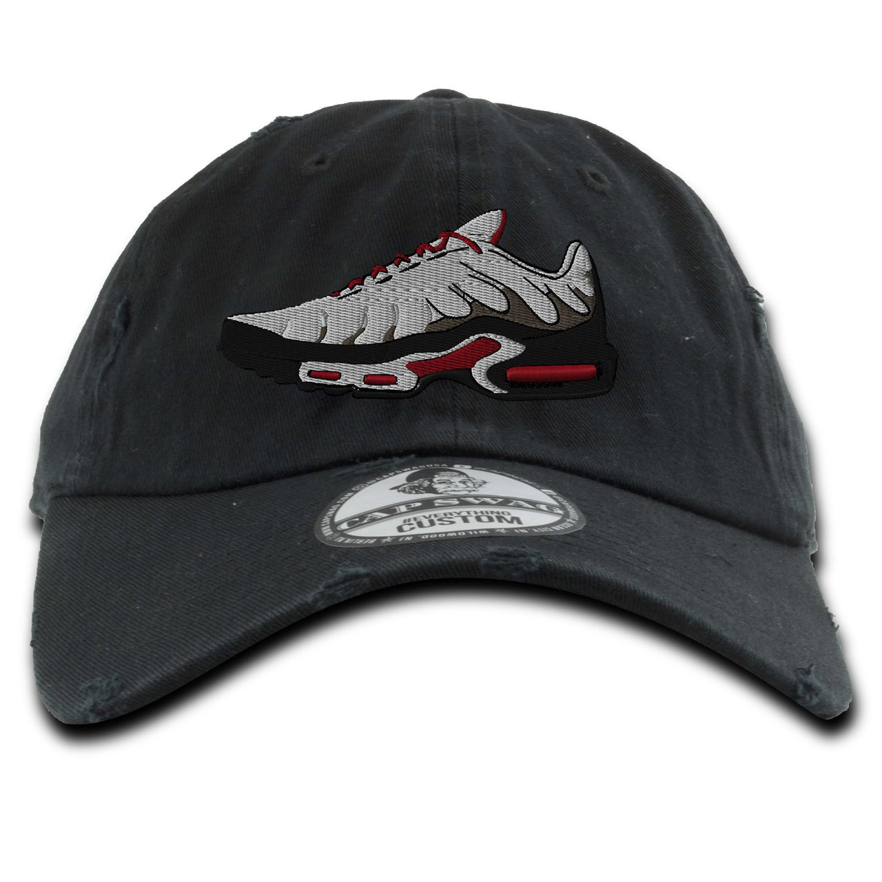 White University Red Pluses Distressed Dad Hat | Shoe, Black