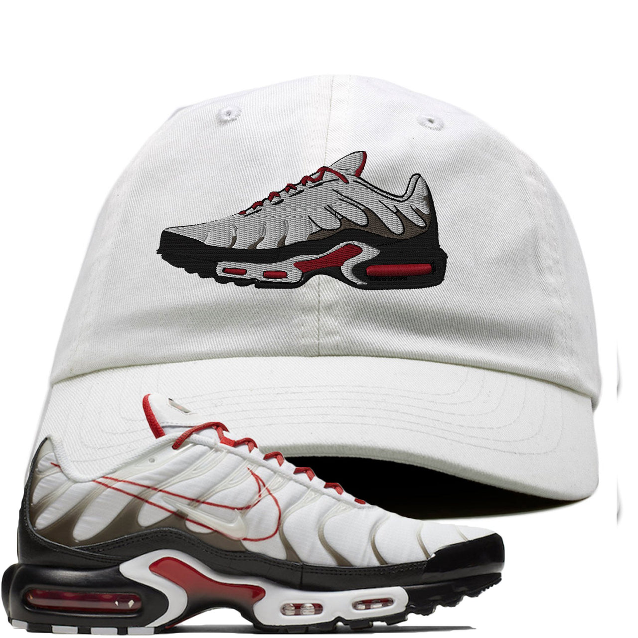 White University Red Pluses Dad Hat | Shoe, White