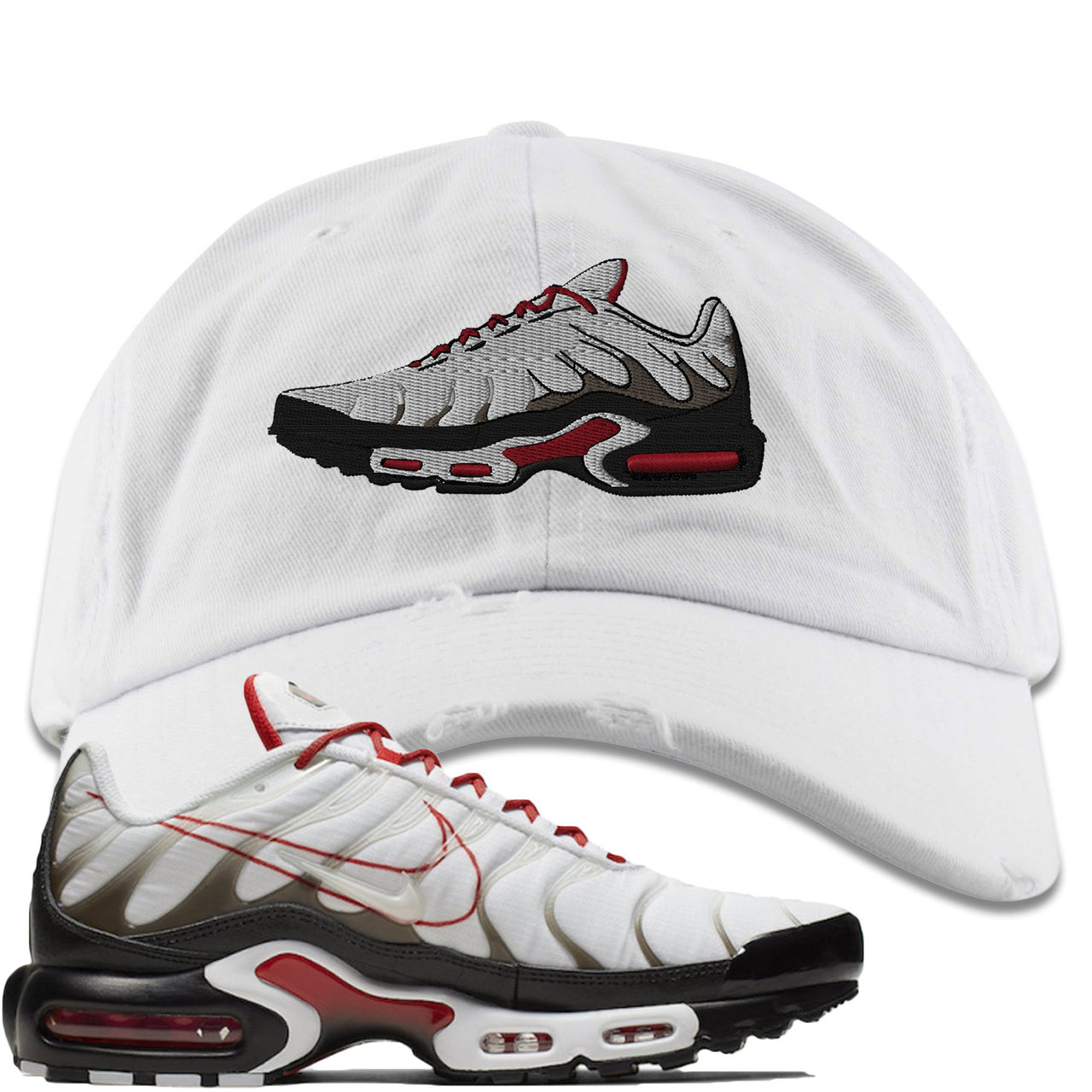 White University Red Pluses Distressed Dad Hat | Shoe, White