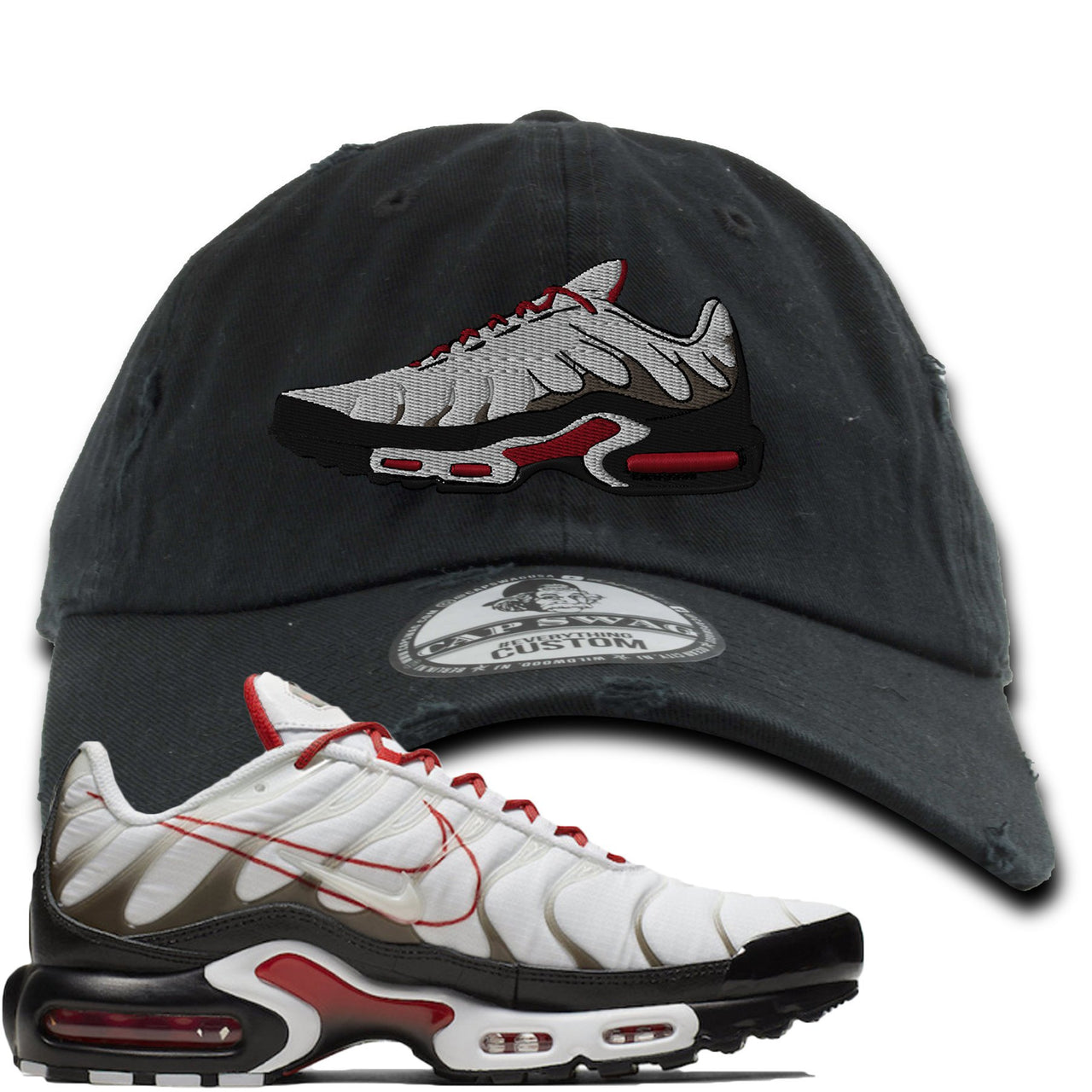 White University Red Pluses Distressed Dad Hat | Shoe, Black