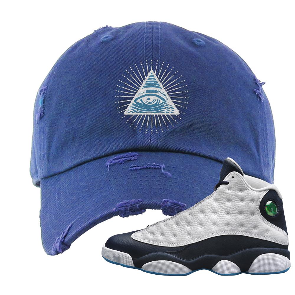 Obsidian 13s Distressed Dad Hat | All Seeing Eye, Navy Blue