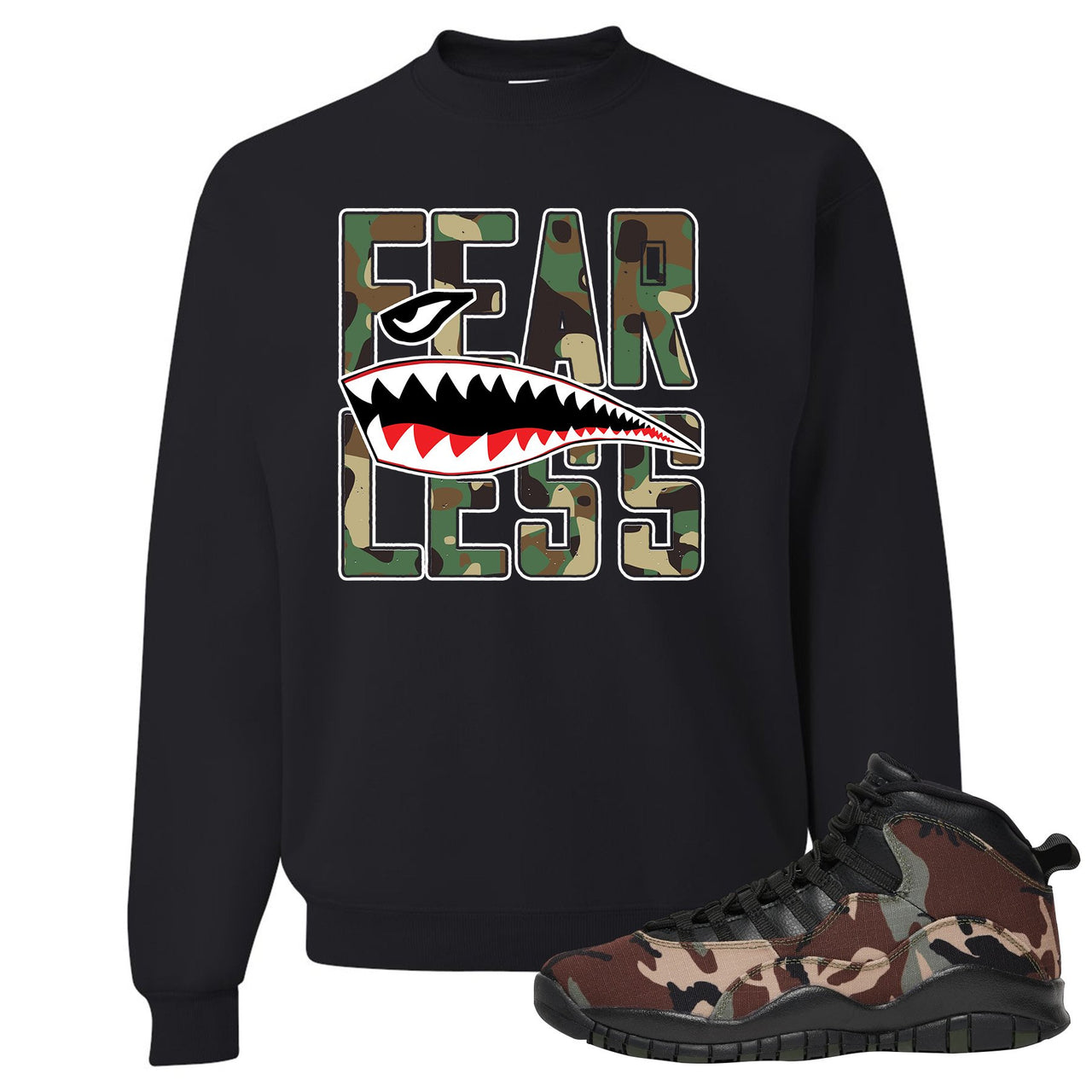 Woodland Camo 10s Crewneck Sweatshirt | Fearless, Black