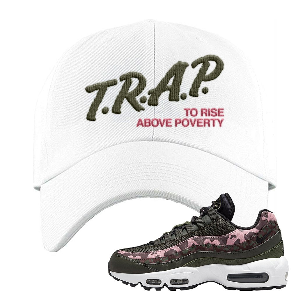 Olive Pink Camo 95s Dad Hat | Trap To Rise Above Poverty, White