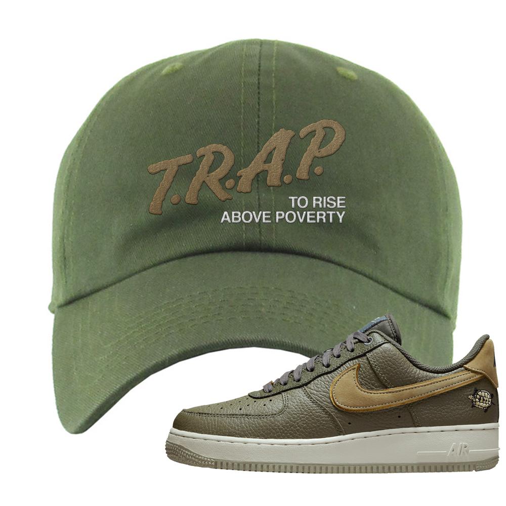 Tortoise Low AF1s Dad Hat | Trap To Rise Above Poverty, Olive