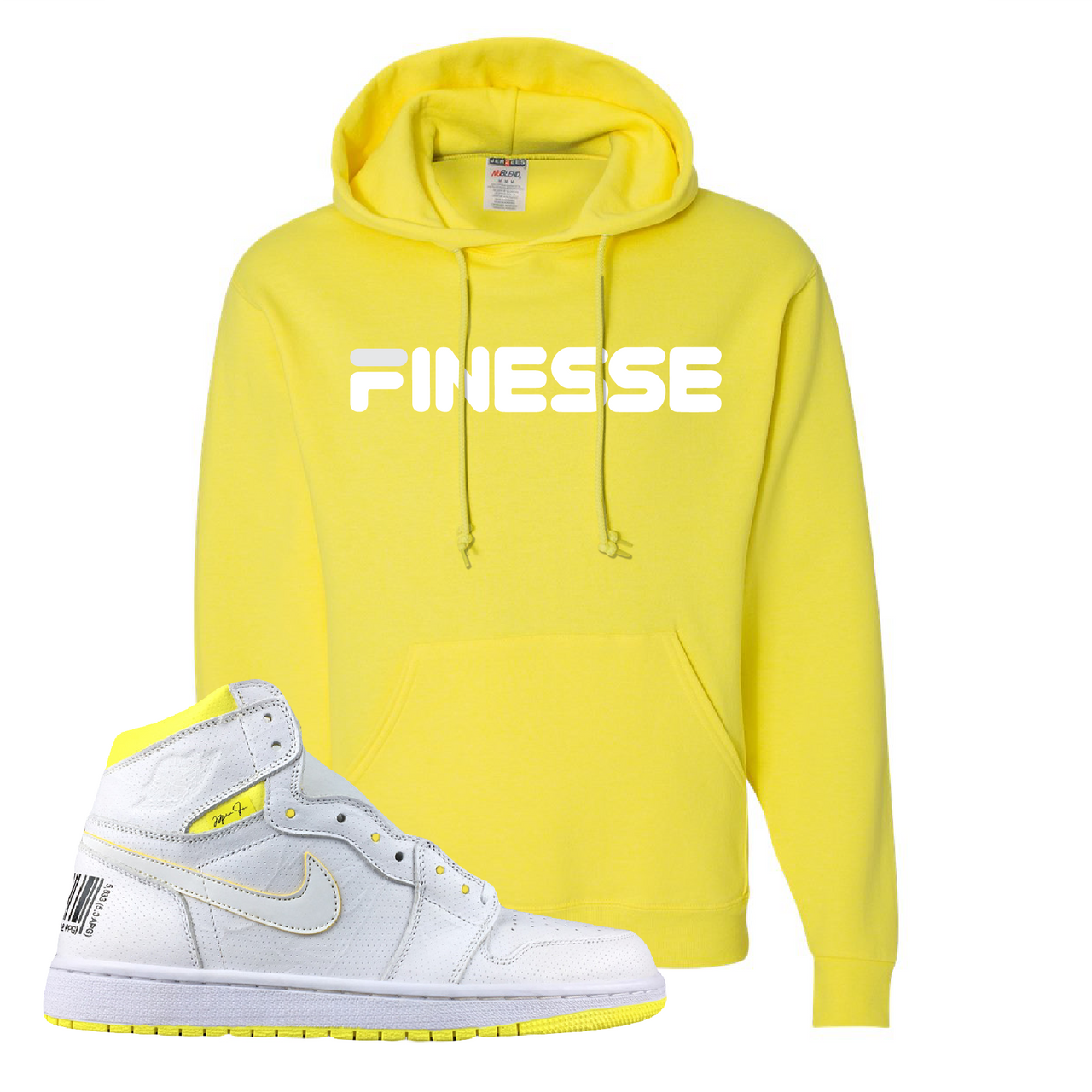 Jordan 1 First Class Flight Finesse Sneaker Matching Neon Yellow Pullover Hoodie