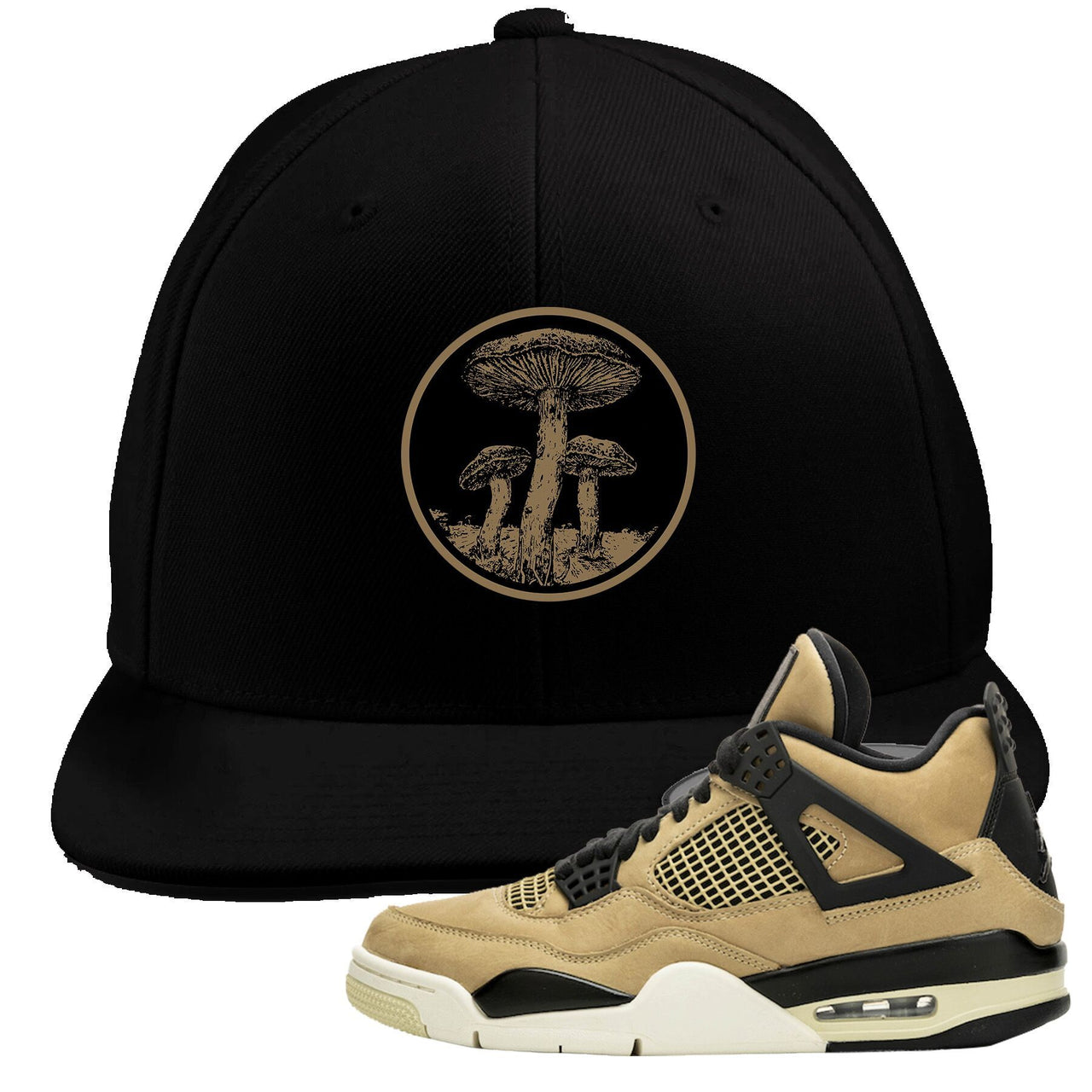 Jordan 4 WMNS Mushroom Sneaker Matching Black Mushroom Logo Snapback Hat