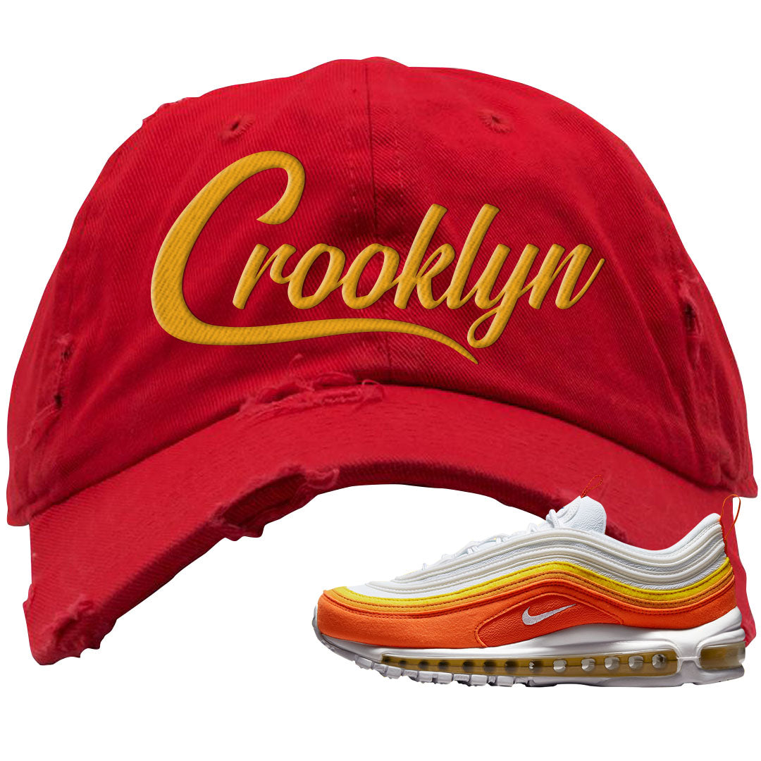 Club Orange Yellow 97s Distressed Dad Hat | Crooklyn, Red