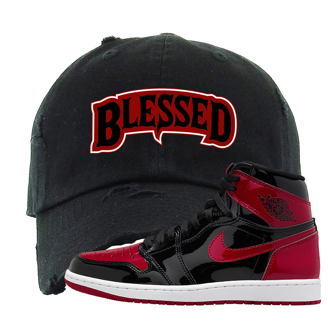 Patent Bred 1s Distressed Dad Hat | Blessed Arch, Black