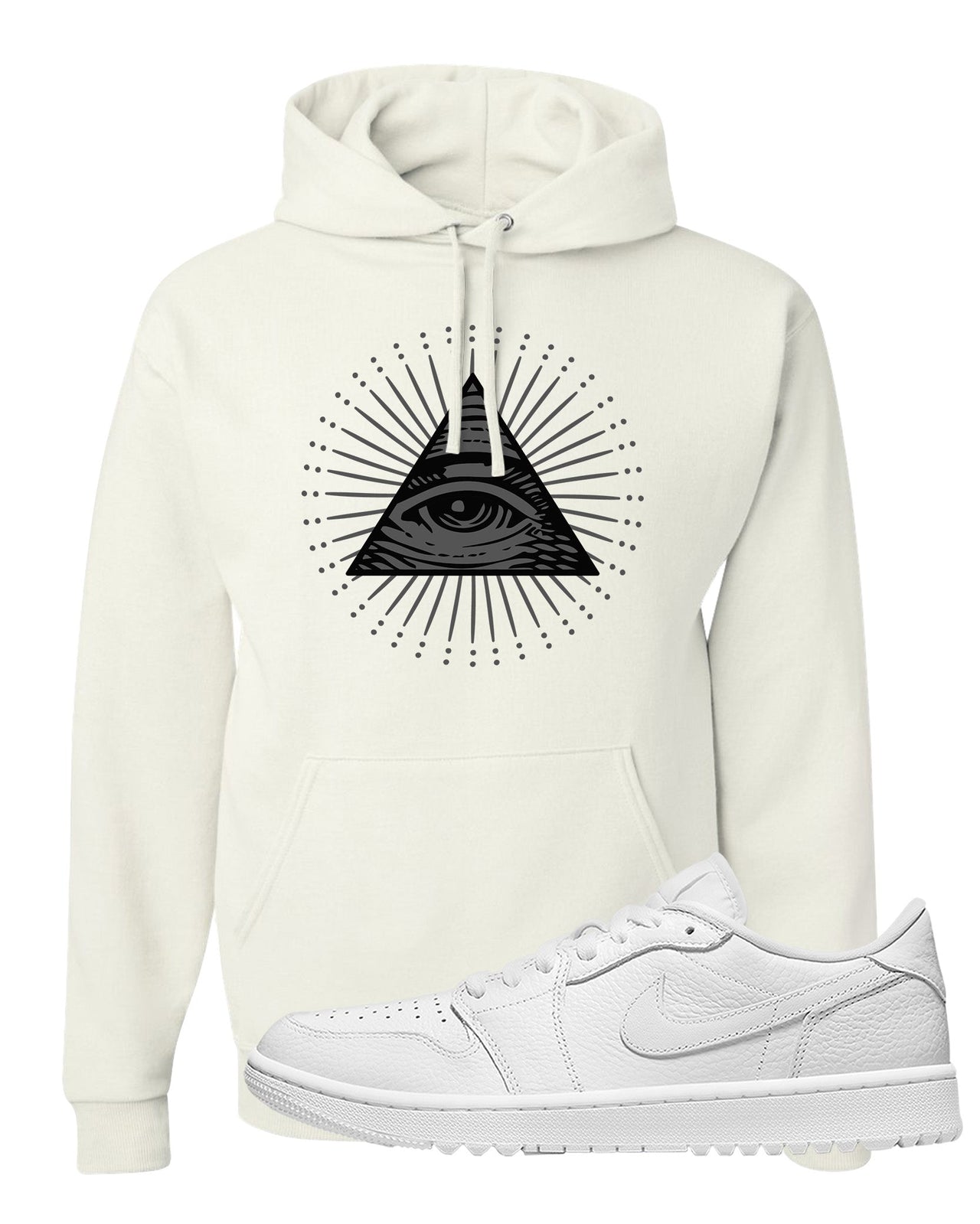 Triple White Golf Low 1s Hoodie | All Seeing Eye, White