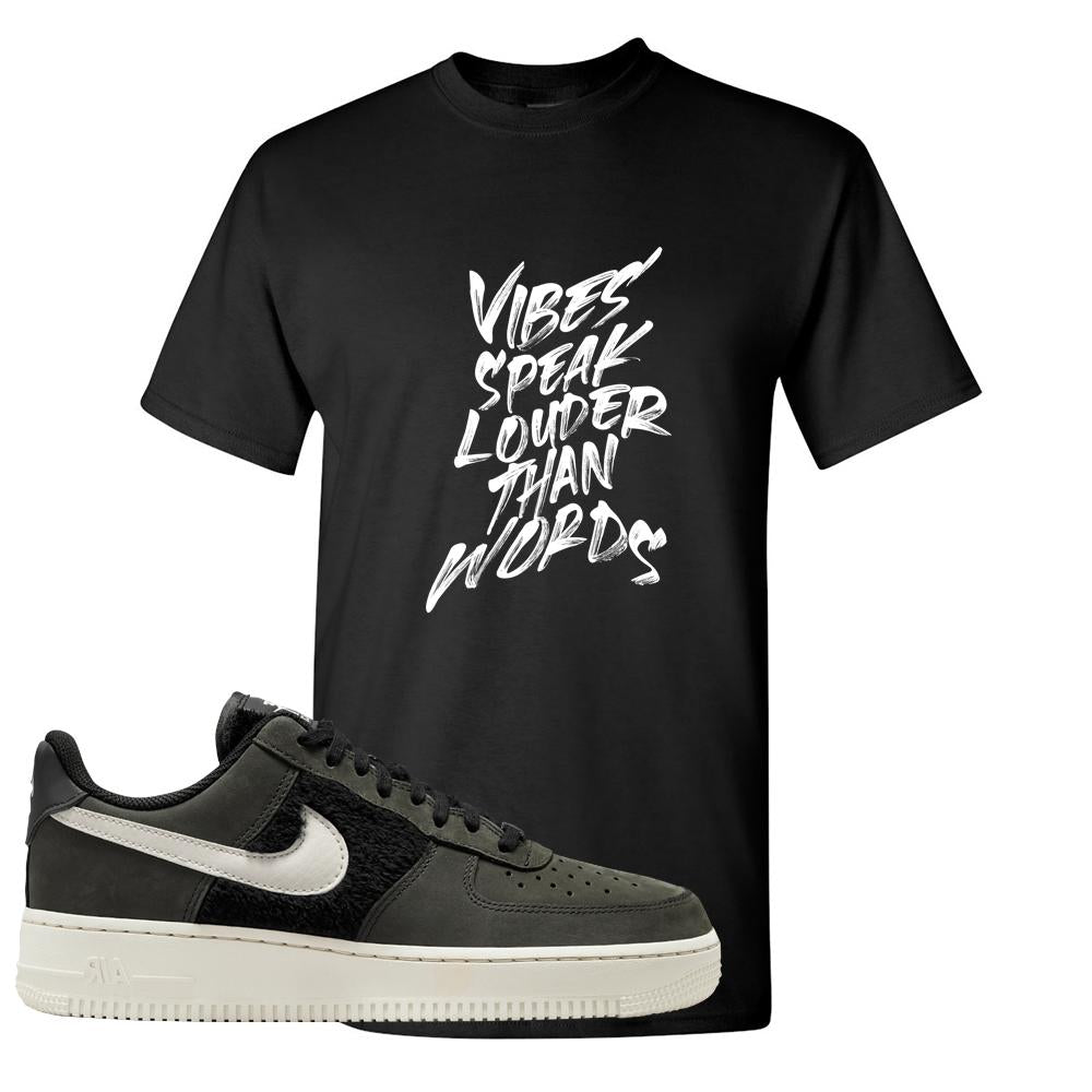 Furry Black Light Bone Low AF 1s T Shirt | Vibes Speak Louder Than Words, Black