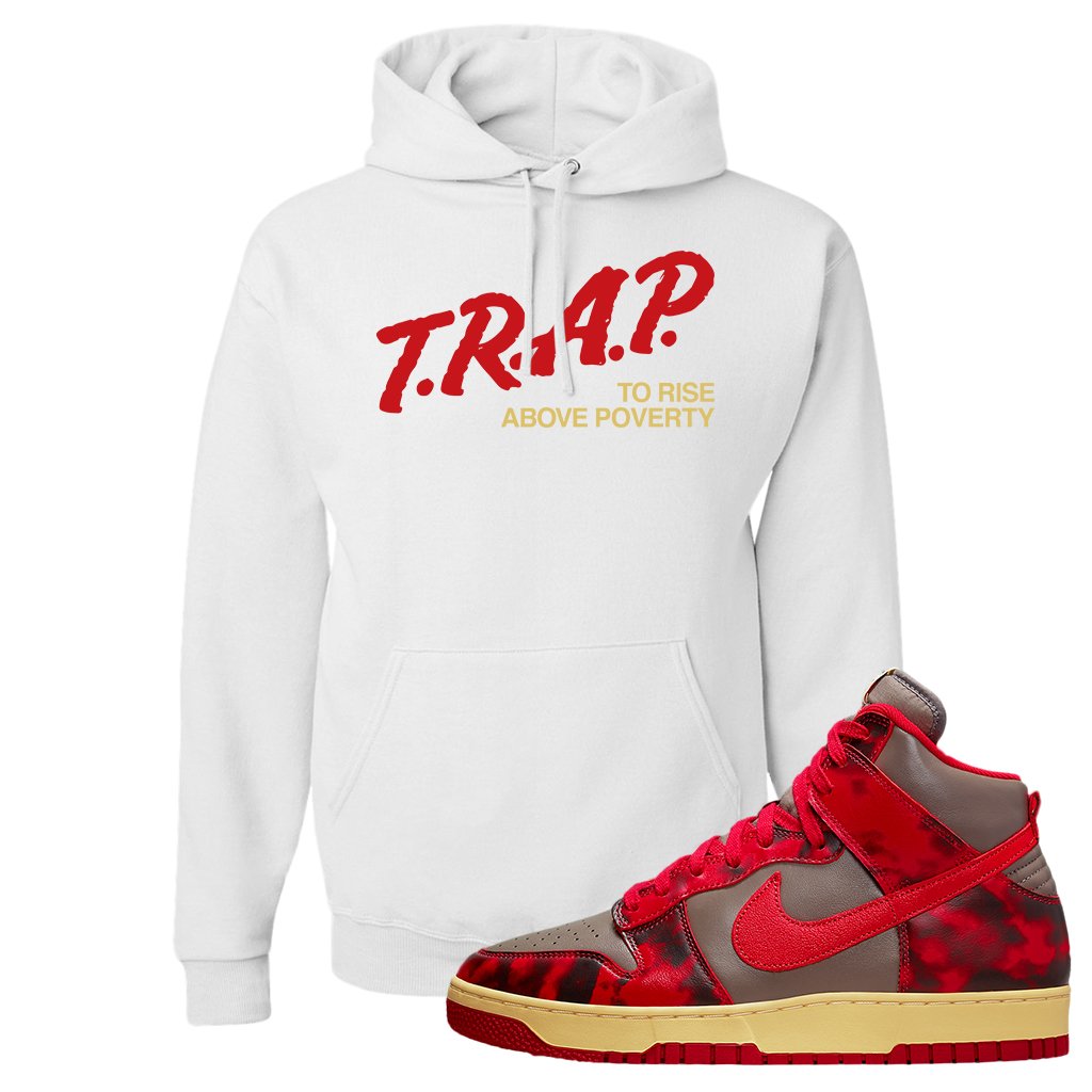 Acid Wash Red 1985 High Dunks Hoodie | Trap To Rise Above Poverty, White