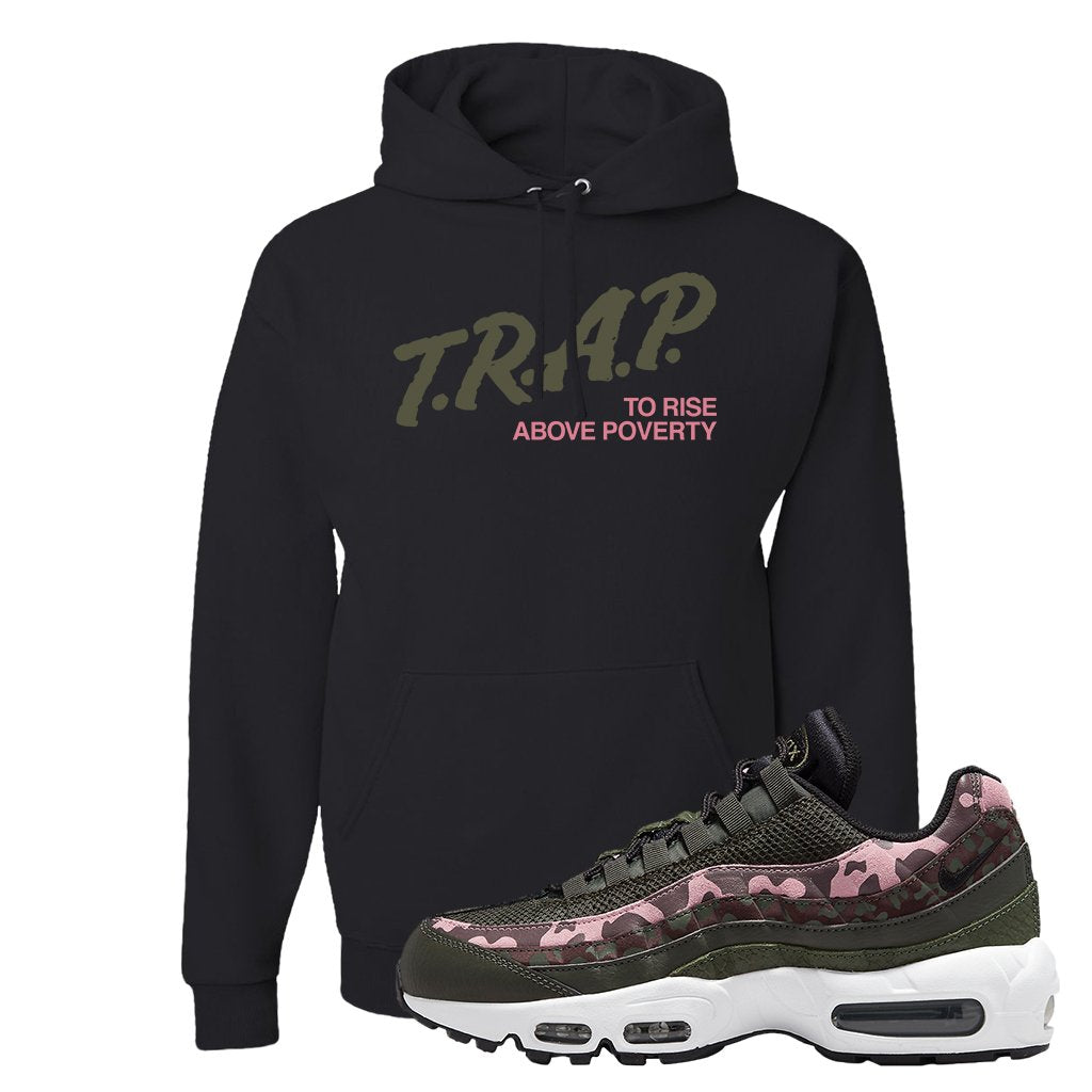 Olive Pink Camo 95s Hoodie | Trap To Rise Above Poverty, Black