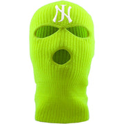 Embroidered on the forehead of the safety yellow new jersey ski mask is the NJ logo