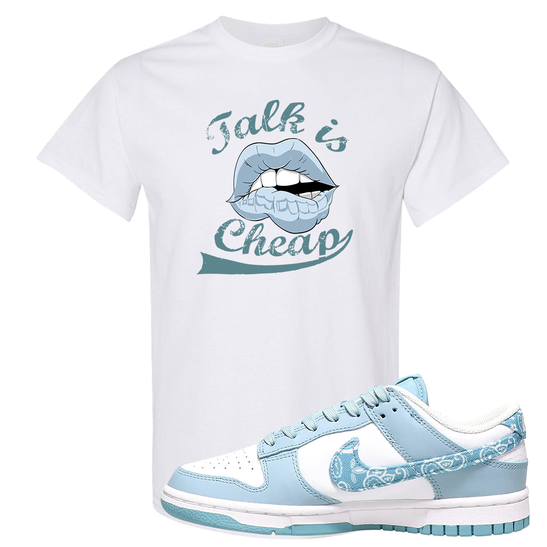 Paisley Light Blue Low Dunks T Shirt | Talk Is Cheap, White