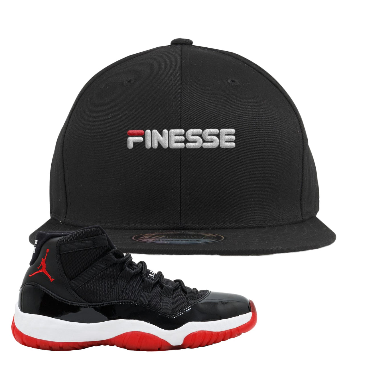 Jordan 11 Bred Finesse Black Sneaker Hook Up Snapback Hat