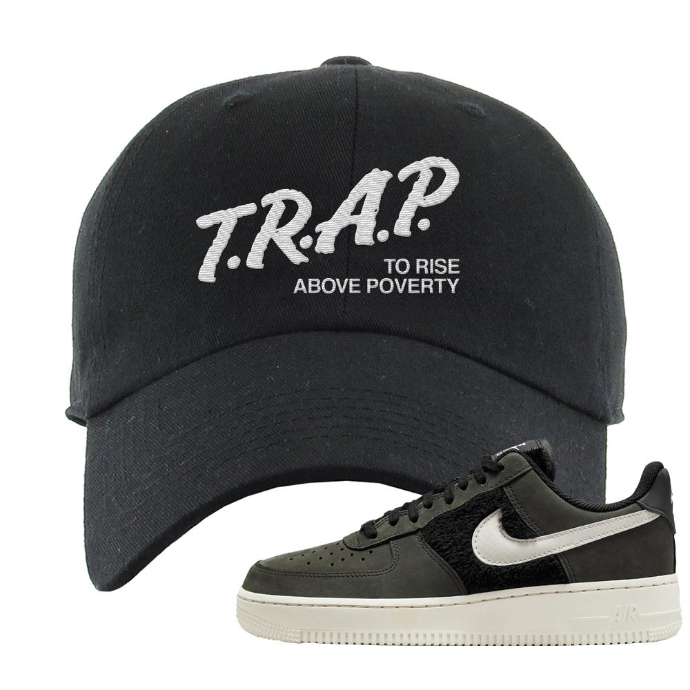 Furry Black Light Bone Low AF 1s Dad Hat | Trap To Rise Above Poverty, Black