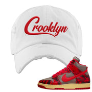 Acid Wash Red 1985 High Dunks Distressed Dad Hat | Crooklyn, White