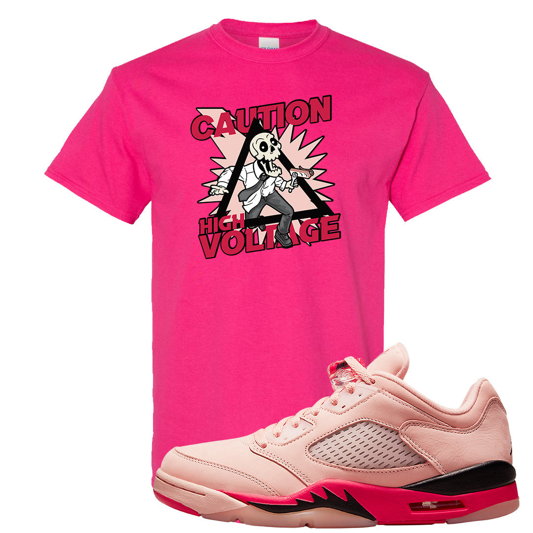 Arctic Pink Low 5s T Shirt | Caution High Voltage, Heliconia