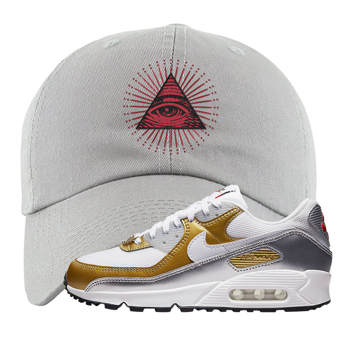 Gold Silver 90s Dad Hat | All Seeing Eye, Light Gray