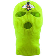 Embroidered on the front of the bumblebee safety yellow ski mask is the bumble bee logo embroidered in red, white, black, and gold Jackboys ski mask