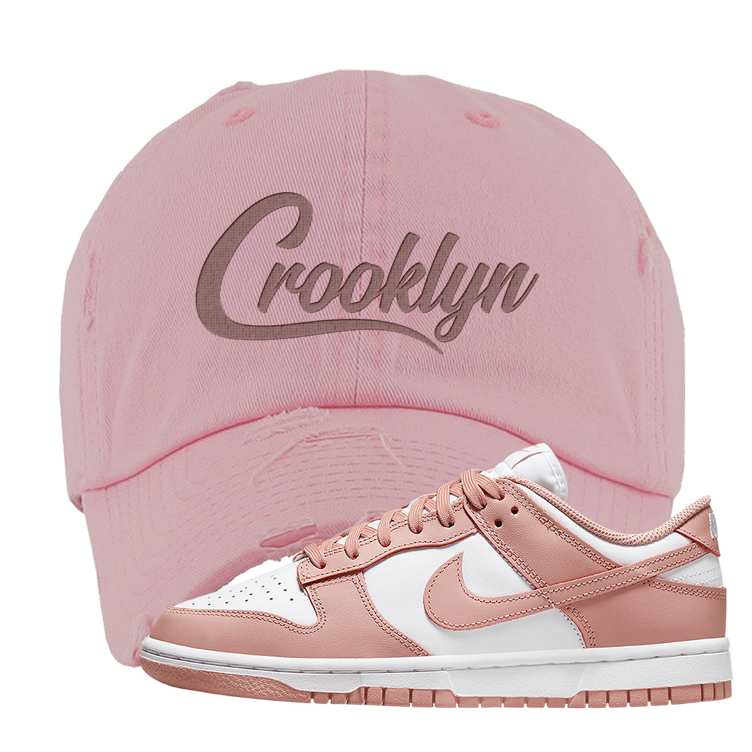 Rose Whisper Low Dunks Distressed Dad Hat | Crooklyn, Light Pink