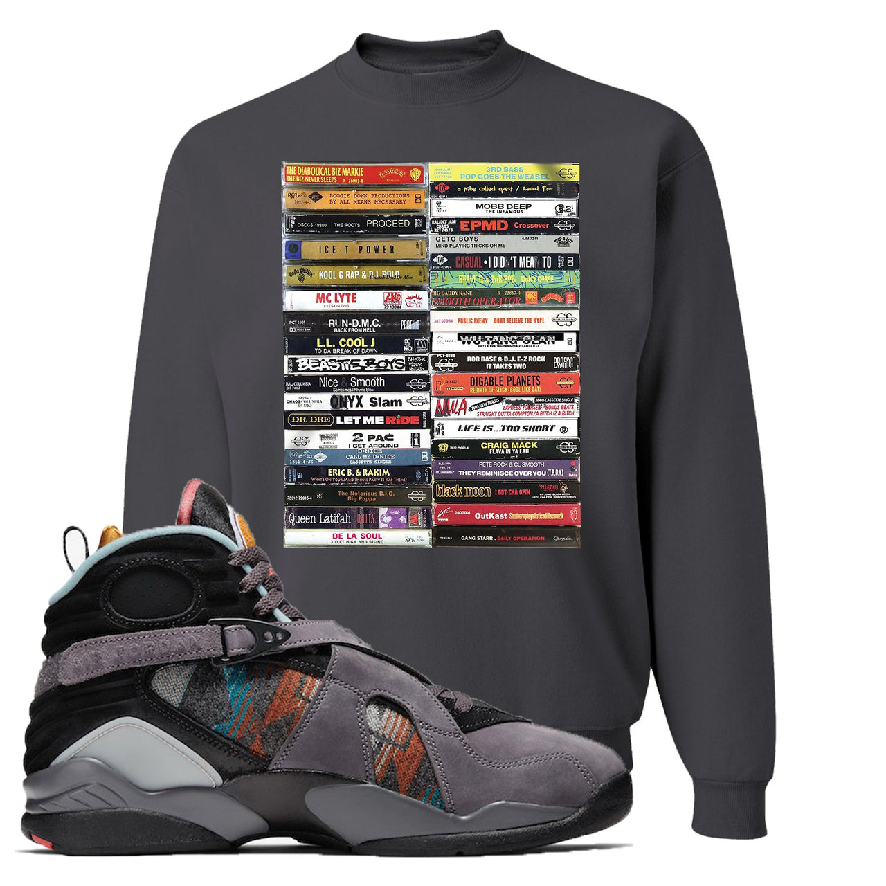 Jordan 8 N7 Pendleton Cassette Charcoal Gray Sneaker Hook Up Crewneck Sweatshirt