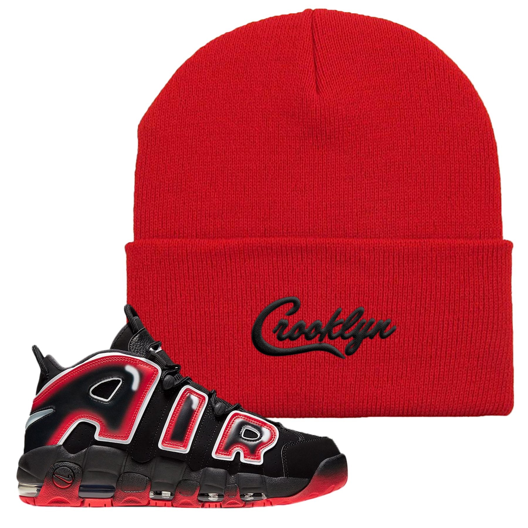 Air More Uptempo Laser Crimson Crooklyn Red Sneaker Hook Up Beanie