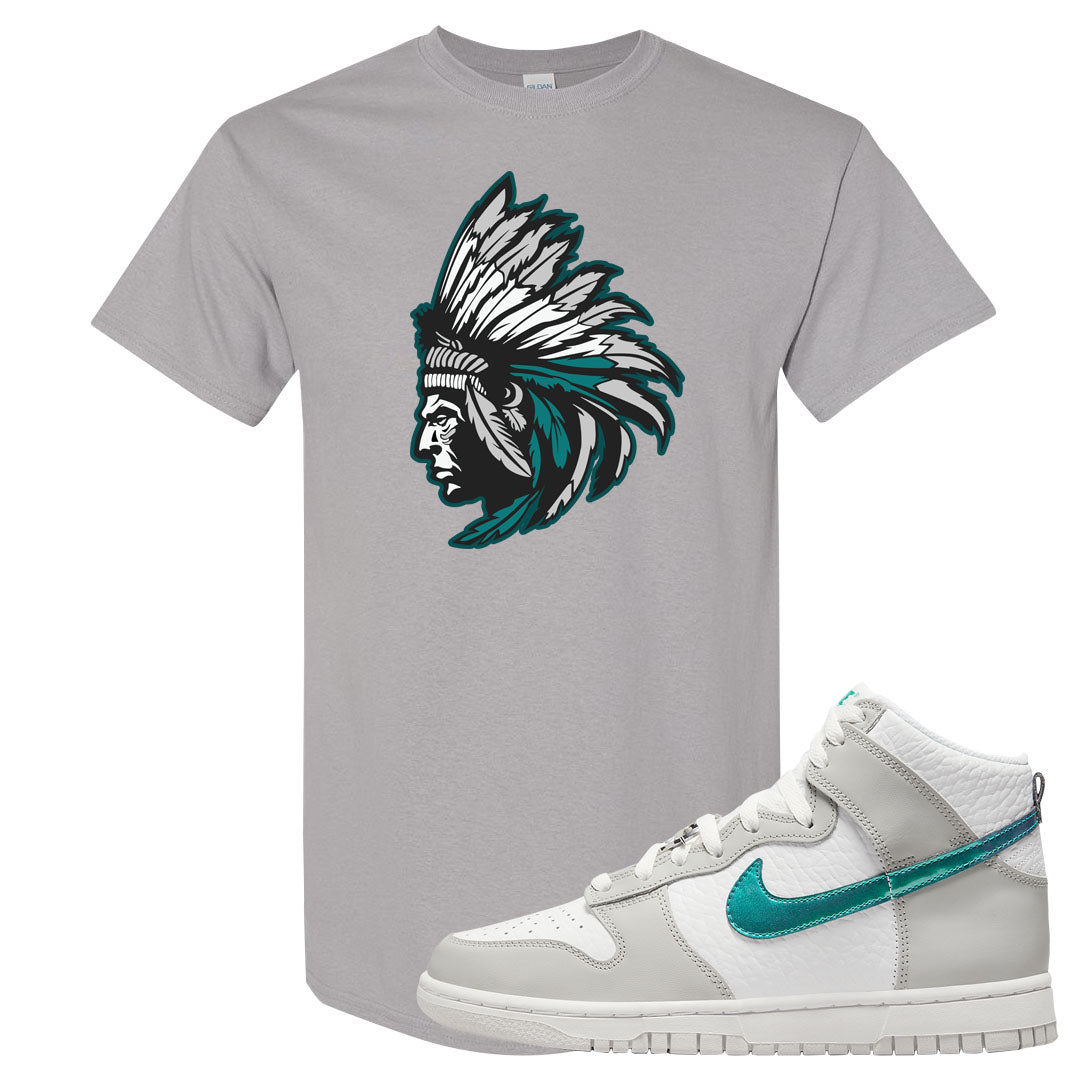 White Grey Turquoise High Dunks T Shirt | Indian Chief, Gravel