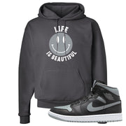 Alternate Shadow Mid 1s Hoodie | Smile Life Is Beautiful, Smoke Grey