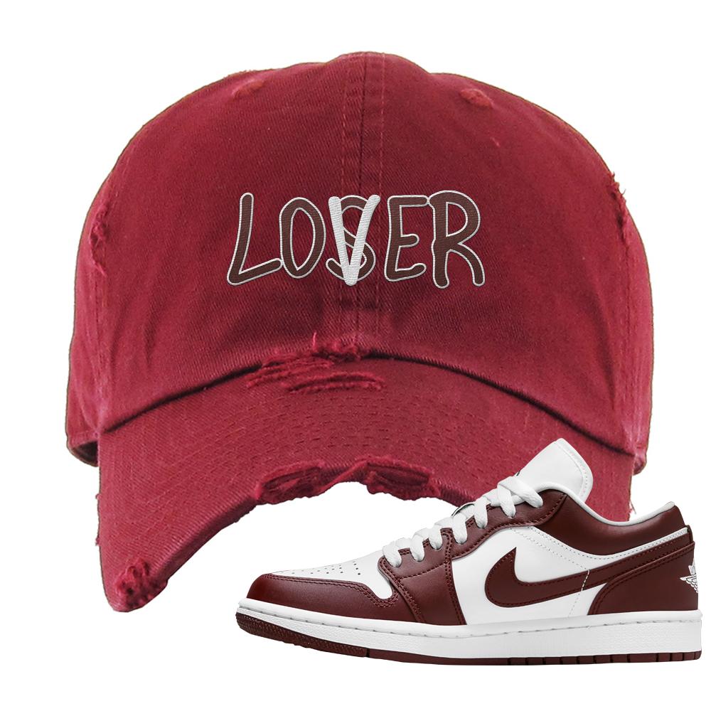 Air Jordan 1 Low Team Red Distressed Dad Hat | Lover, Maroon
