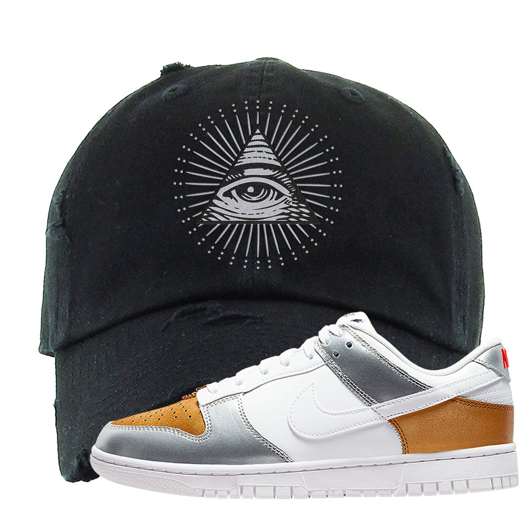 Gold Silver Red Low Dunks Distressed Dad Hat | All Seeing Eye, Black
