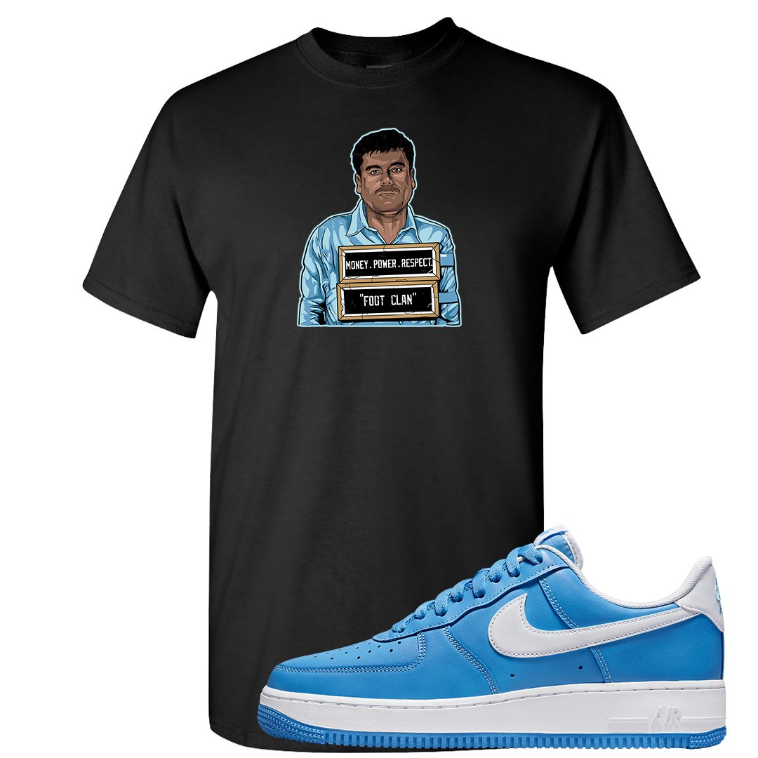 University Blue Low AF1s T Shirt | El Chapo Illustration, Black
