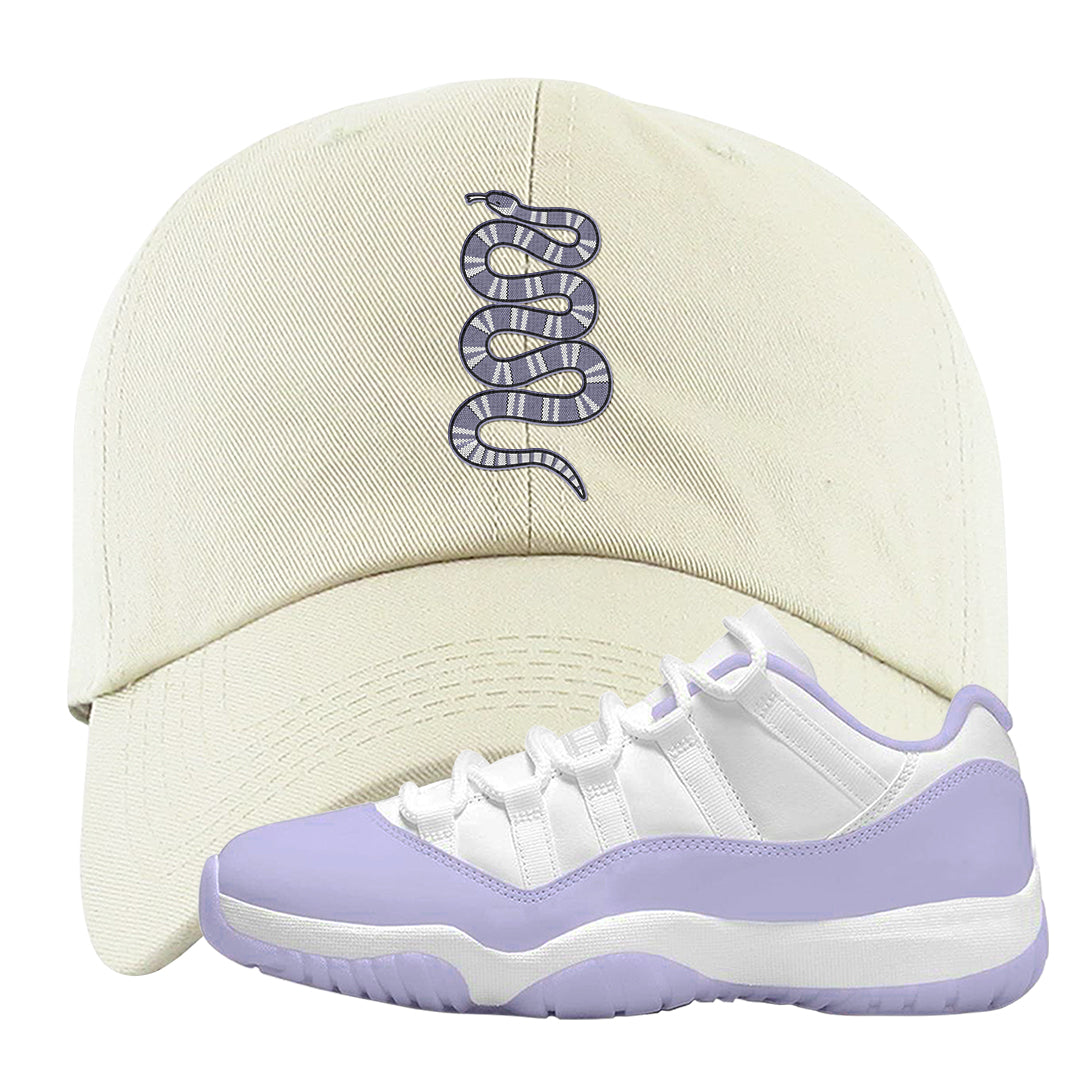 Pure Violet Low 11s Dad Hat | Coiled Snake, White