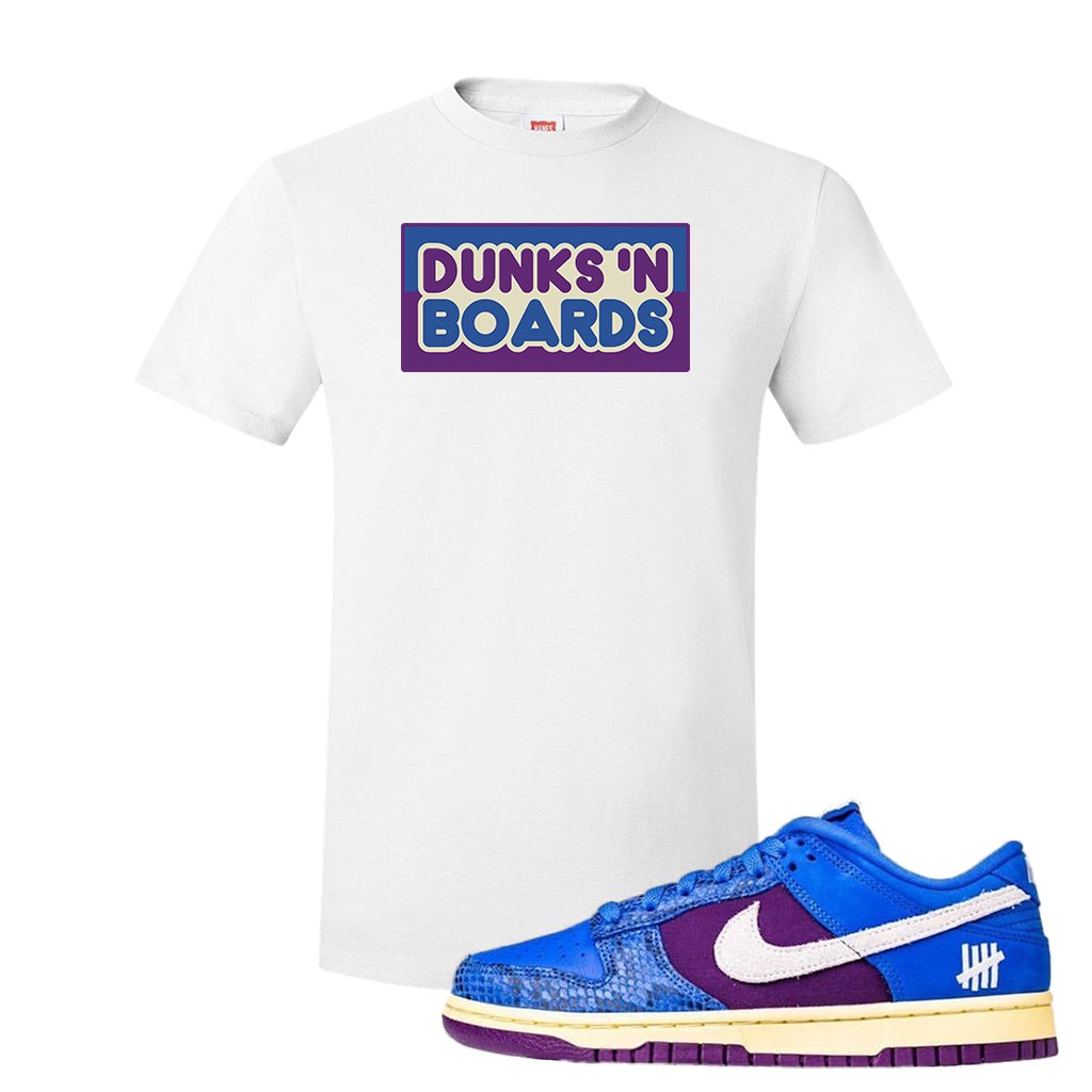 SB Dunk Low Undefeated Blue Snakeskin T Shirt | Dunks N Boards, White
