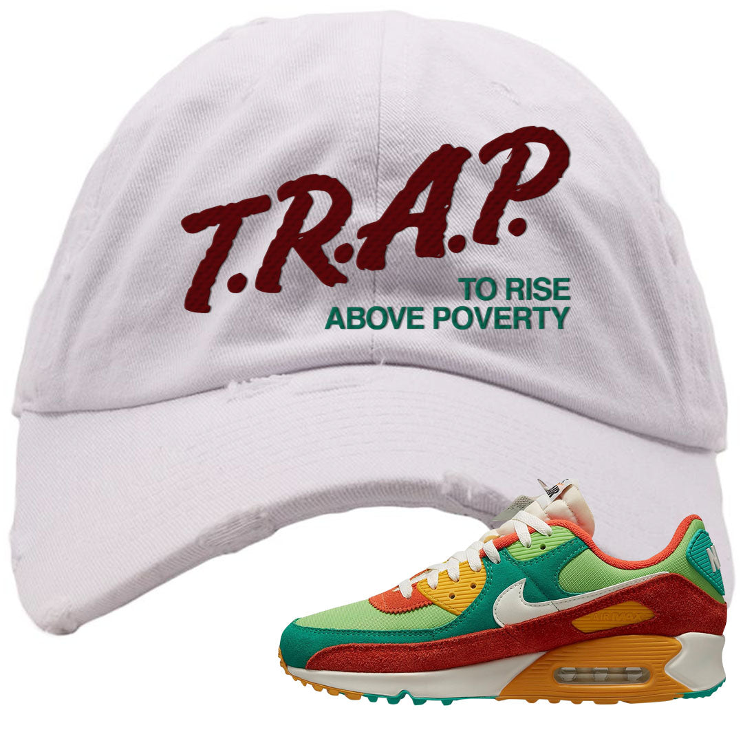 AMRC Green Orange SE 90s Distressed Dad Hat | Trap To Rise Above Poverty, White