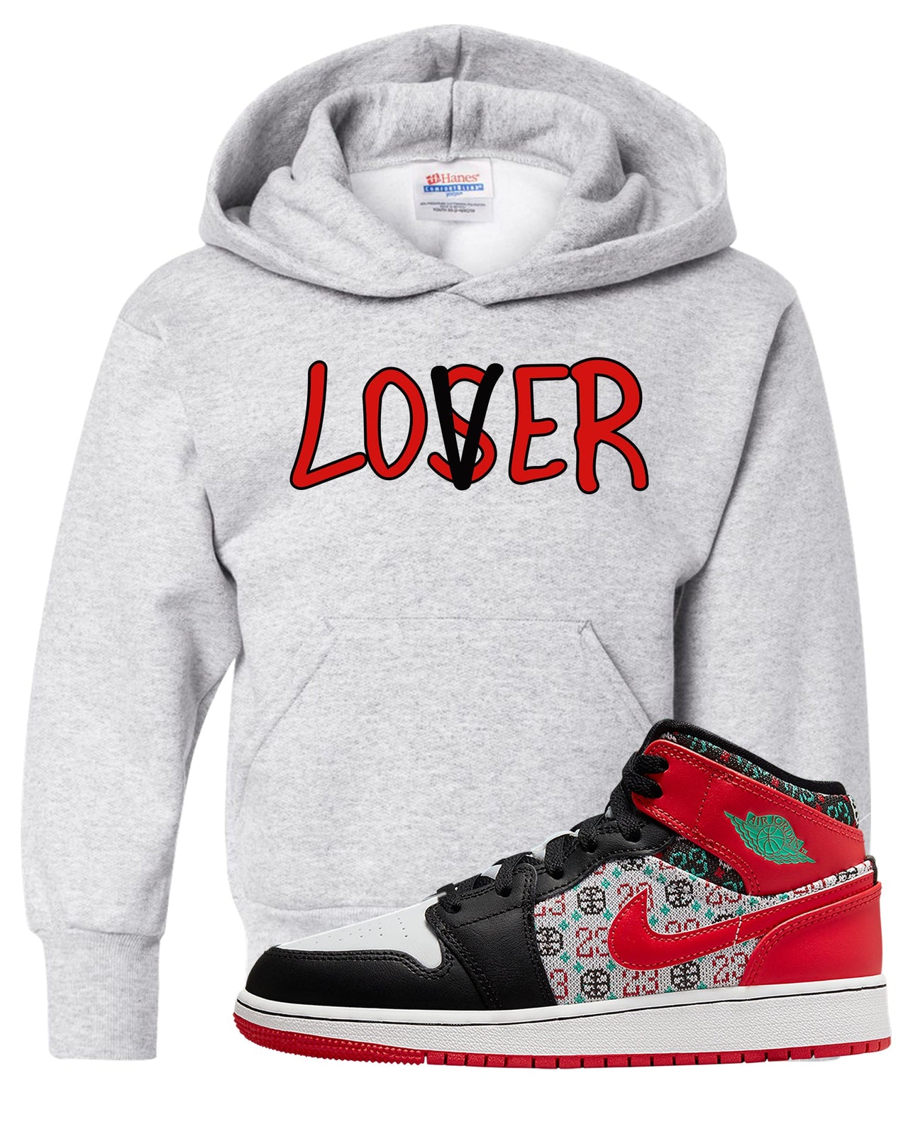 Ugly Sweater GS Mid 1s Kid's Hoodie | Lover, Ash