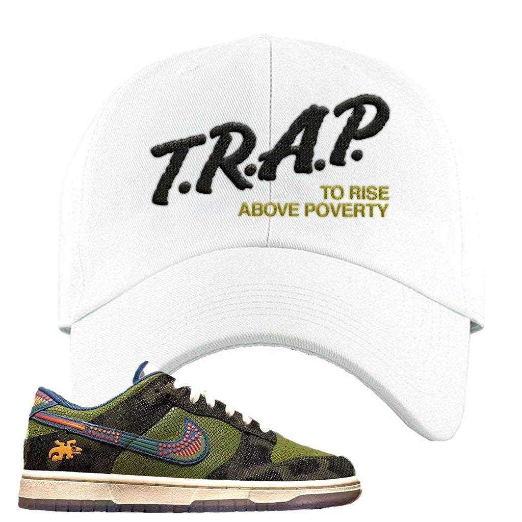 Siempre Familia Low Dunks Dad Hat | Trap To Rise Above Poverty, White