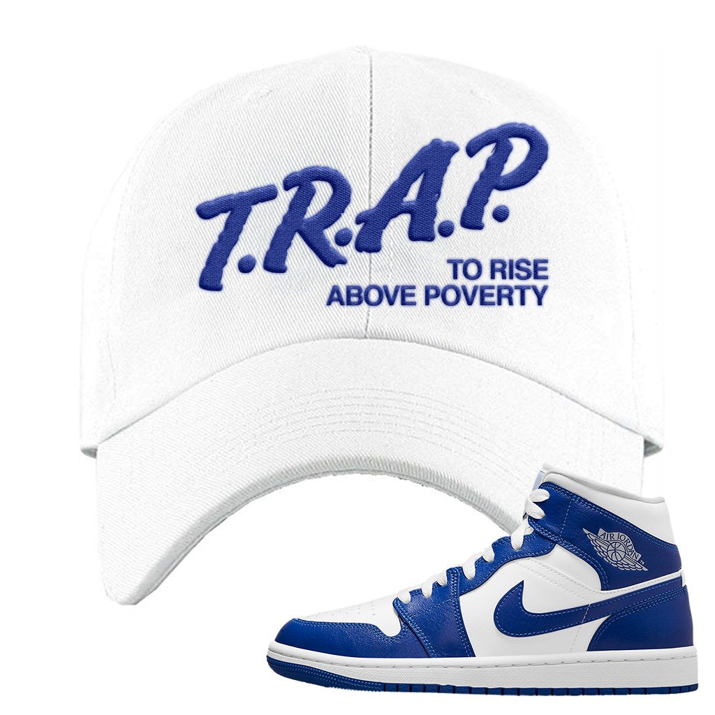 Air Jordan 1 Mid Kentucky Blue Dad Hat | Trap To Rise Above Poverty, White