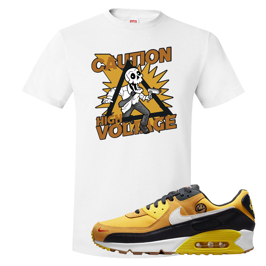 Go The Extra Smile 90s T Shirt | Caution High Voltage, White