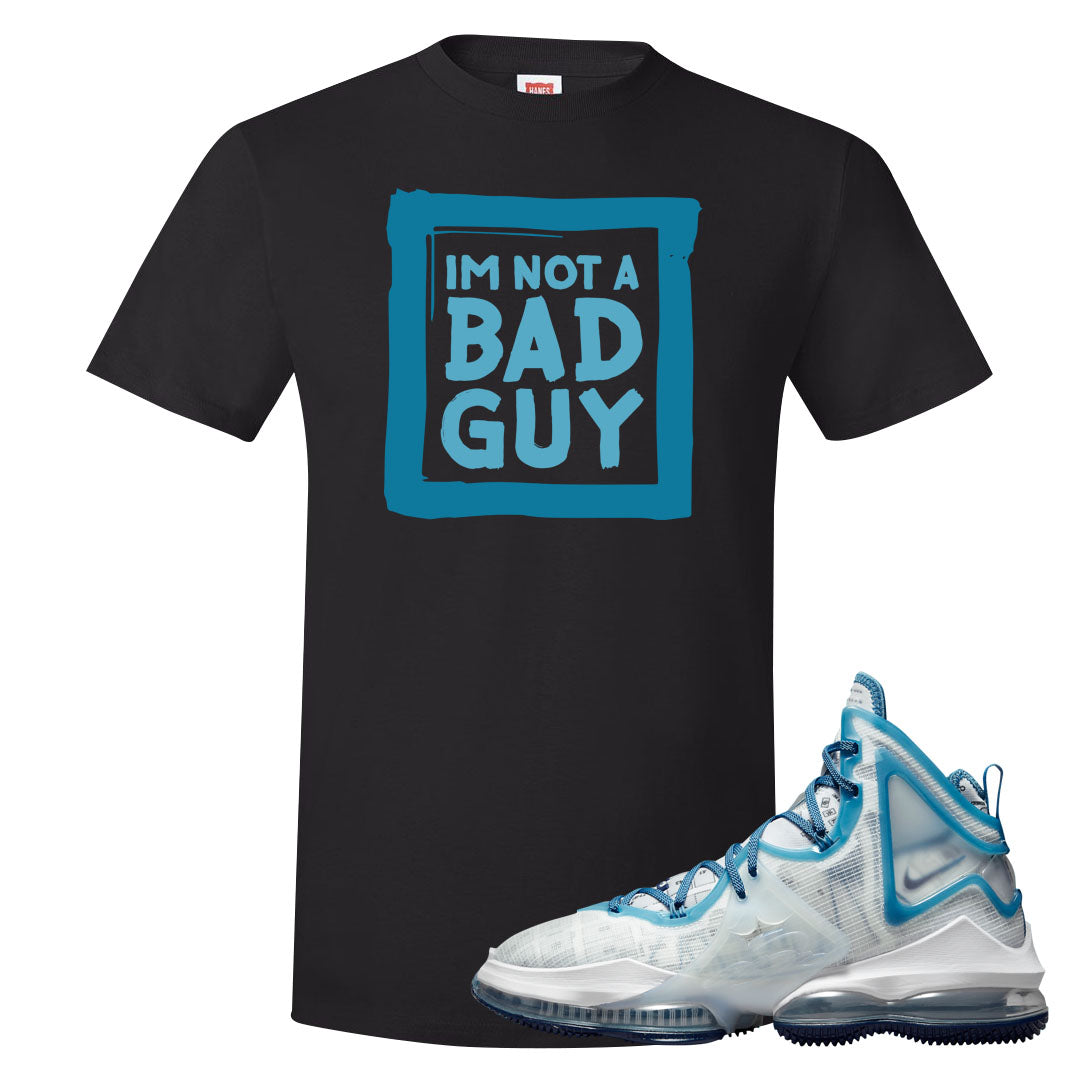 White Blue Space Bron 19s T Shirt | I'm Not A Bad Guy, Black