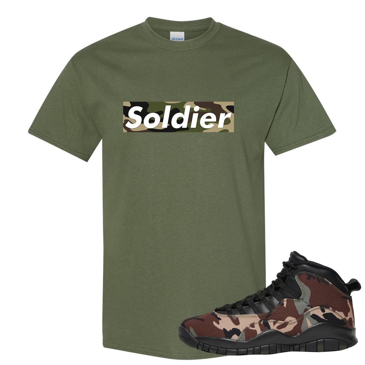 Woodland Camo 10s T Shirt | Soldier Camo Box Logo, Military Green