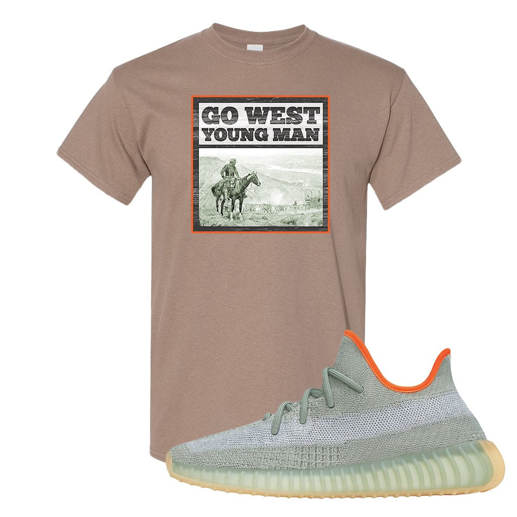 Yeezy 350 V2 Desert Sage Sneaker T Shirt |Go West Young Man | Brown Savanna