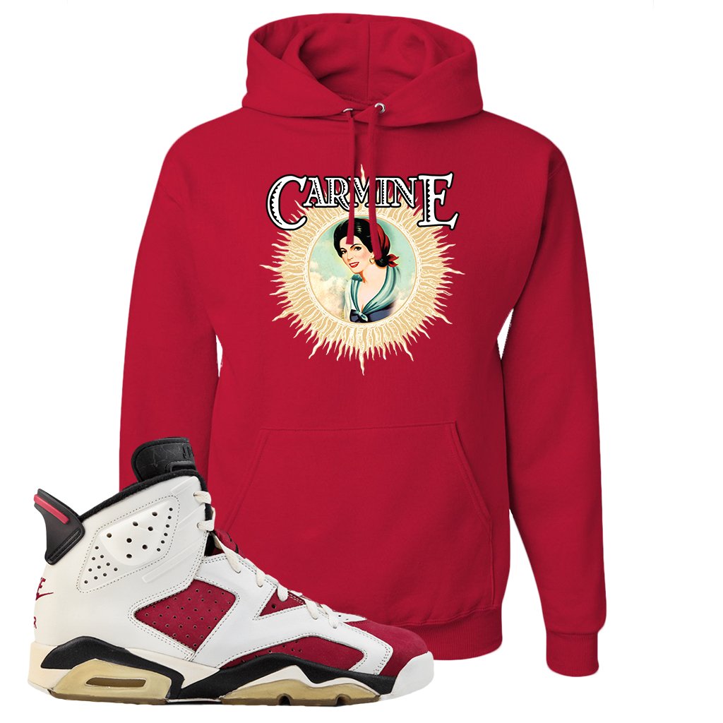 Jordan Jordan 6 Carmine Sneaker Red Pullover Hoodie | Hoodie to match Nike Shoes | Carmine Sauce