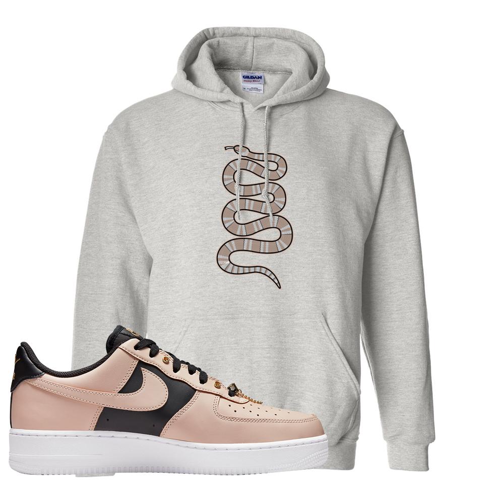 Air Force 1 Low Bling Tan Leather Hoodie | Coiled Snake, Ash