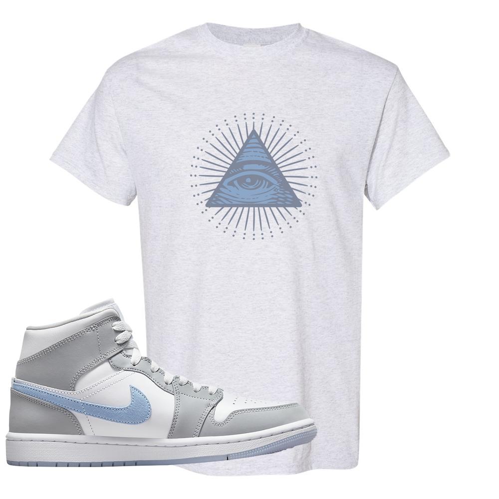 Air Jordan 1 Mid Grey Ice Blue T Shirt | All Seeing Eye, Ash