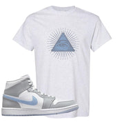 Air Jordan 1 Mid Grey Ice Blue T Shirt | All Seeing Eye, Ash