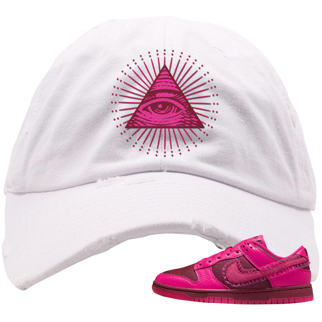 2022 Valentine's Day Low Dunks Distressed Dad Hat | All Seeing Eye, White