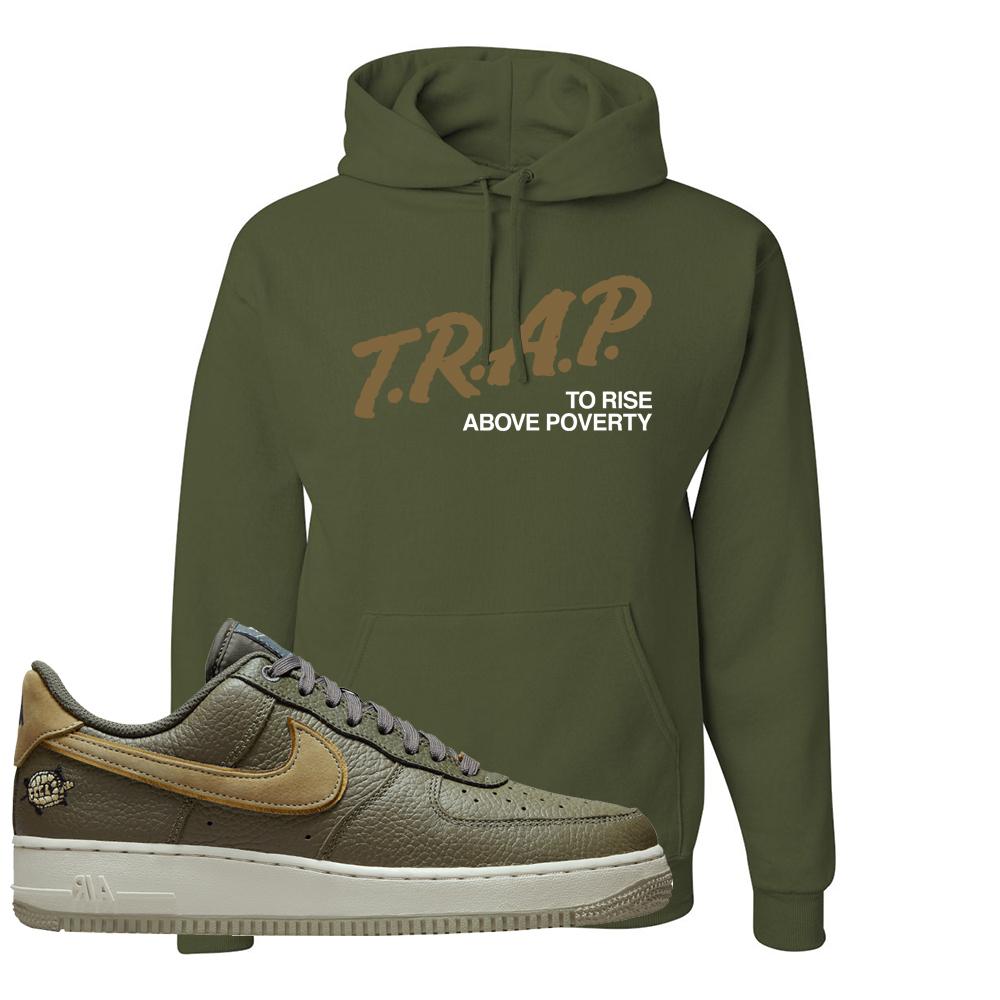 Tortoise Low AF1s Hoodie | Trap To Rise Above Poverty, Military Green