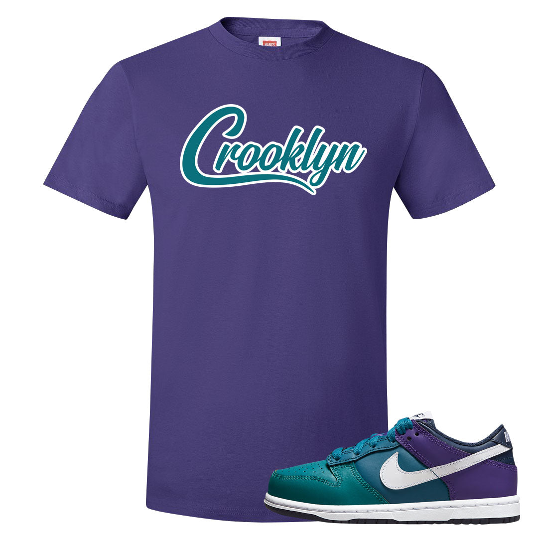 Teal Purple Low Dunks T Shirt | Crooklyn, Purple